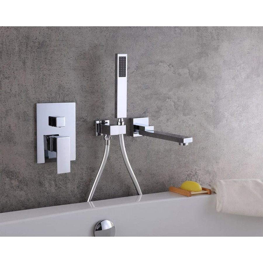 HMR Ultramodern Wall Mounted Swirling Tub Filler Faucet with Hand Shower - Chrome
