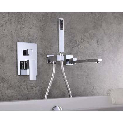 HMR Ultramodern Wall Mounted Swirling Tub Filler Faucet with Hand Shower - Chrome