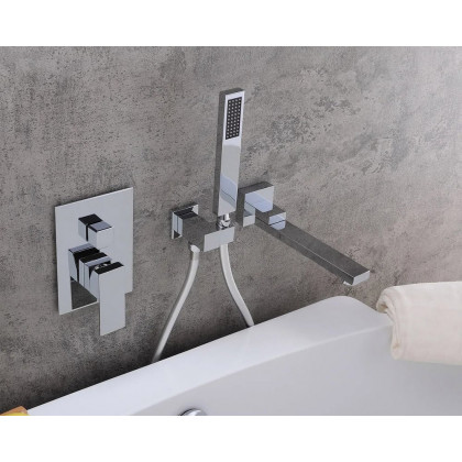 HMR Ultramodern Wall Mounted Swirling Tub Filler Faucet with Hand Shower - Chrome