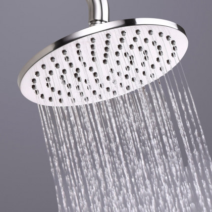 HMR - Round Swivel Rain Shower Head in 12"L, Brushed Nickel, Brass