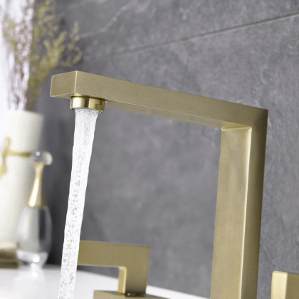 HMR Modern Widespread Bathroom Sink Faucet Double Handle - Brushed Gold