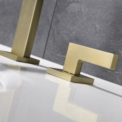 HMR Modern Widespread Bathroom Sink Faucet Double Handle - Brushed Gold