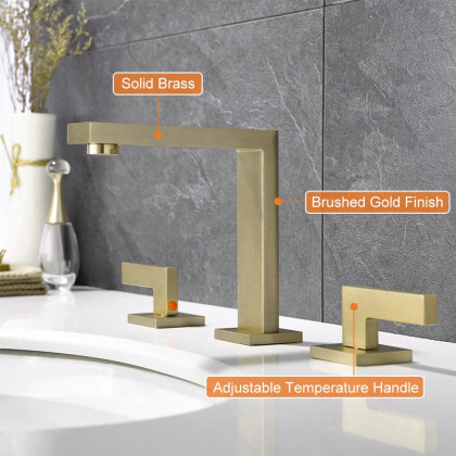 HMR Modern Widespread Bathroom Sink Faucet Double Handle - Brushed Gold