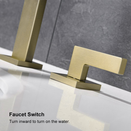 HMR Modern Widespread Bathroom Sink Faucet Double Handle - Brushed Gold