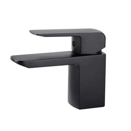 HMR - Minimalist Style Single Hole 1-Handle Waterfall Bathroom Sink Faucet in Matte Black