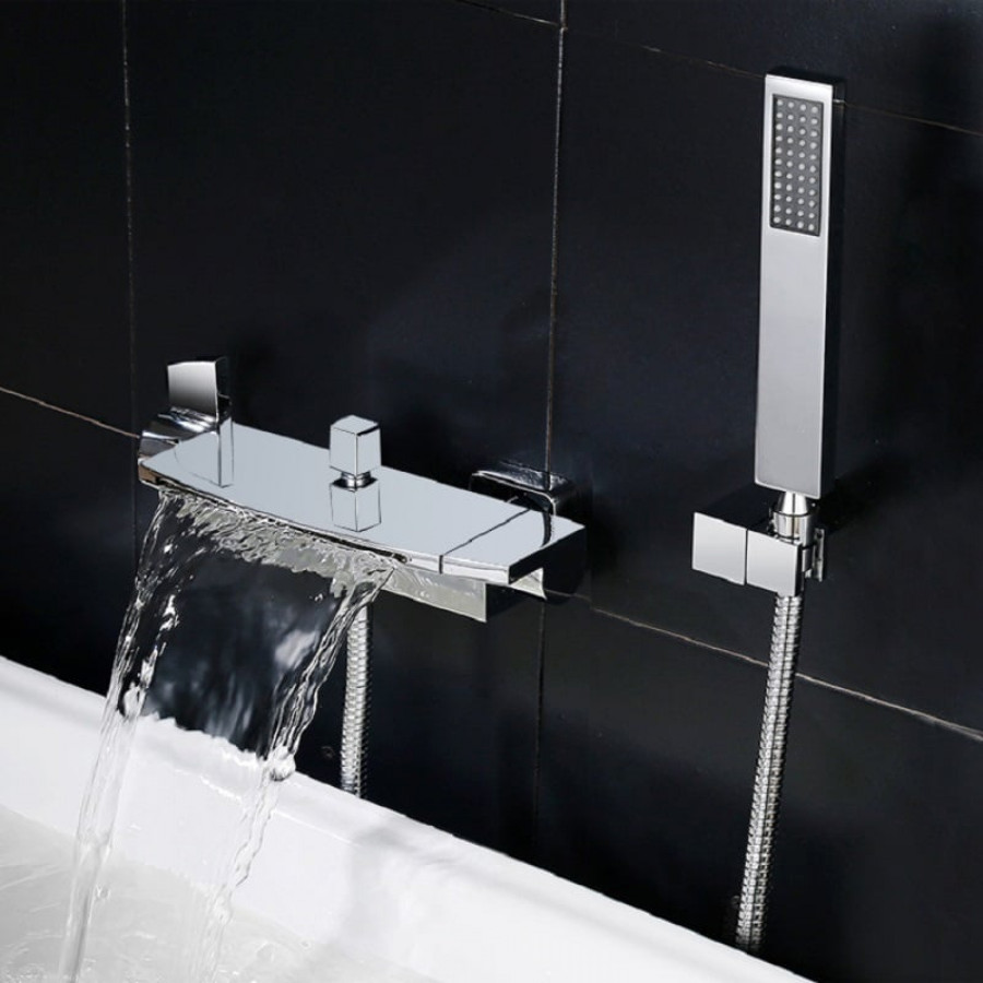 HMR - Wall Mount Waterfall 2-Handle Faucet with Hand Shower in Chrome