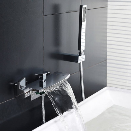 HMR - Wall Mount Waterfall 2-Handle Faucet with Hand Shower in Chrome