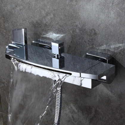 HMR - Wall Mount Waterfall 2-Handle Faucet with Hand Shower in Chrome
