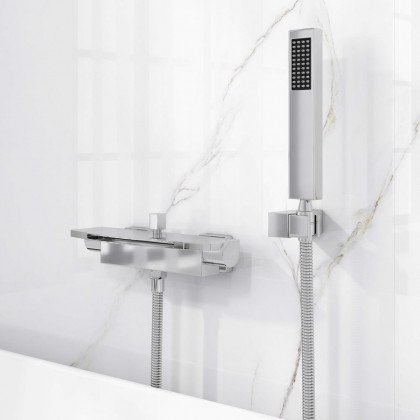 HMR - Wall Mount Waterfall 2-Handle Faucet with Hand Shower in Chrome