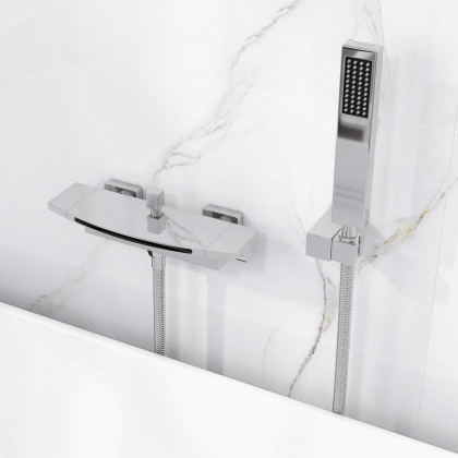HMR - Wall Mount Waterfall 2-Handle Faucet with Hand Shower in Chrome