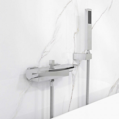 HMR - Wall Mount Waterfall 2-Handle Faucet with Hand Shower in Chrome