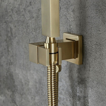 HMR - Wall Mounted 8" Solid Brass Shower System with Hand Shower in Brushed Gold