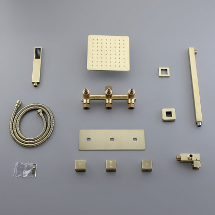 HMR - Wall Mounted 8" Solid Brass Shower System with Hand Shower in Brushed Gold