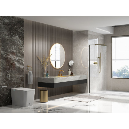 HMR - Wall Mounted 8" Solid Brass Shower System with Hand Shower in Brushed Gold
