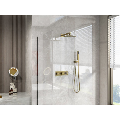 HMR - Wall Mounted 8" Solid Brass Shower System with Hand Shower in Brushed Gold