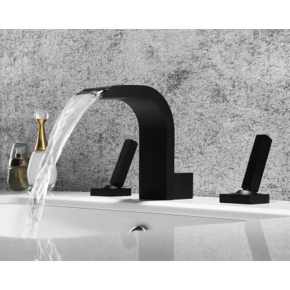 HMR Double Handle Bathroom Solid Sink Faucet - Black, Brass