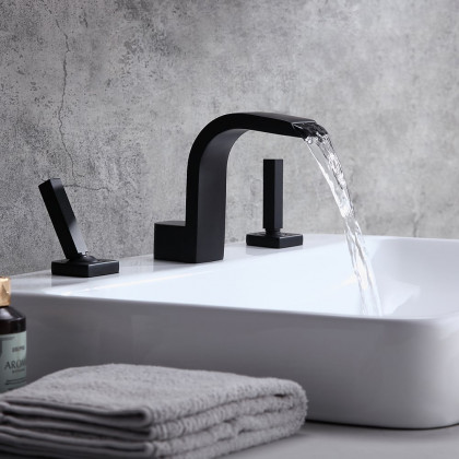 HMR Double Handle Bathroom Solid Sink Faucet - Black, Brass