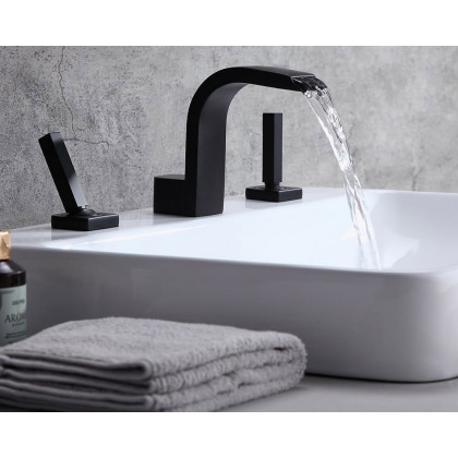 HMR Double Handle Bathroom Solid Sink Faucet - Black, Brass