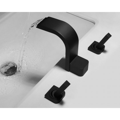 HMR Double Handle Bathroom Solid Sink Faucet - Black, Brass