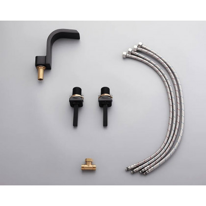 HMR Double Handle Bathroom Solid Sink Faucet - Black, Brass