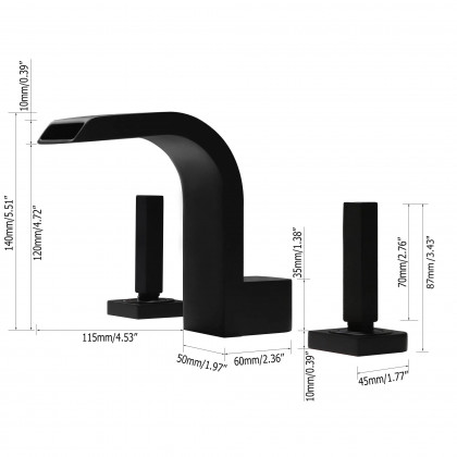 HMR Double Handle Bathroom Solid Sink Faucet - Black, Brass
