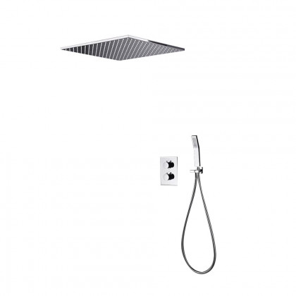 HMR - Thermostatic Solid Brass Rain Shower System with Hand Shower in 16", Polished Chrome
