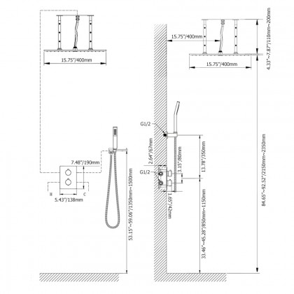 HMR - Thermostatic Solid Brass Rain Shower System with Hand Shower in 16", Polished Chrome