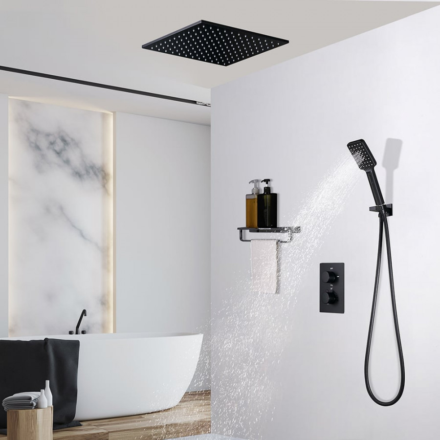 HMR Thermostatic 20" Shower System with Handheld Shower - Matte Black