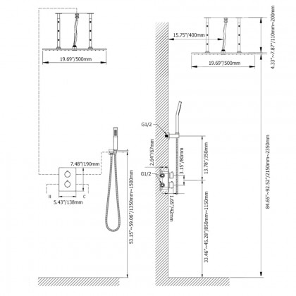 HMR Thermostatic 20" Shower System with Handheld Shower - Matte Black