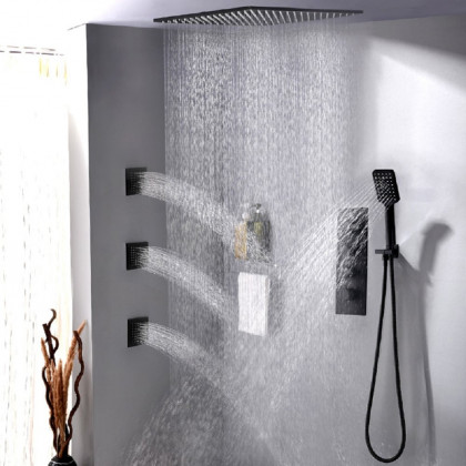 HMR 16" Standard Shower System with Hand Shower and 3 Body Jets - Black