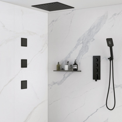 HMR 16" Standard Shower System with Hand Shower and 3 Body Jets - Black