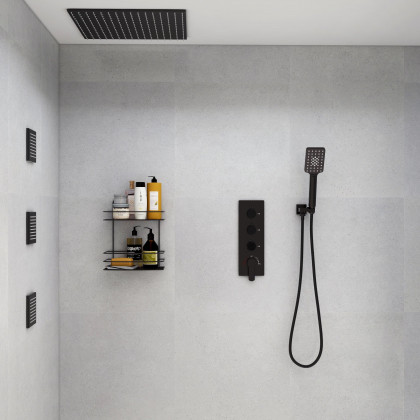HMR 16" Standard Shower System with Hand Shower and 3 Body Jets - Black