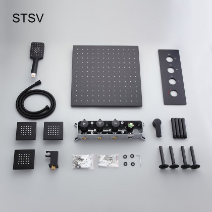 HMR 16" Standard Shower System with Hand Shower and 3 Body Jets - Black