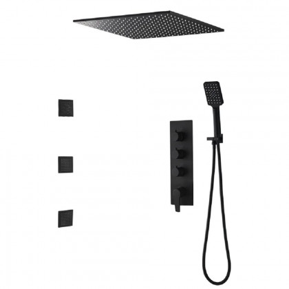 HMR 16" Standard Shower System with Hand Shower and 3 Body Jets - Black