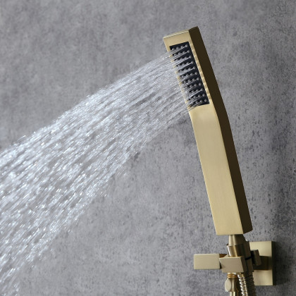 HMR - Thermostatic Shower System with Hand Shower and 3 Body Jet Sprays in Brushed Gold