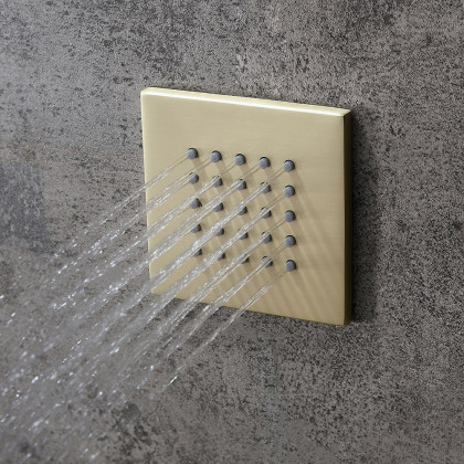 HMR - Thermostatic Shower System with Hand Shower and 3 Body Jet Sprays in Brushed Gold