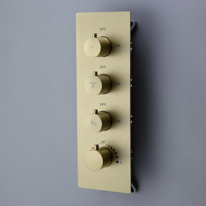 HMR - Thermostatic Shower System with Hand Shower and 3 Body Jet Sprays in Brushed Gold