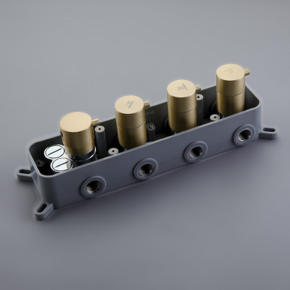 HMR - Thermostatic Shower System with Hand Shower and 3 Body Jet Sprays in Brushed Gold