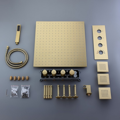 HMR - Thermostatic Shower System with Hand Shower and 3 Body Jet Sprays in Brushed Gold