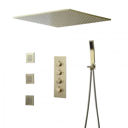 HMR - Thermostatic Shower System with Hand Shower and 3 Body Jet Sprays in Brushed Gold