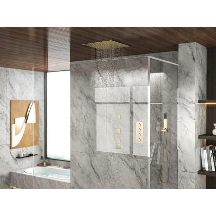 HMR - Thermostatic Shower System with Hand Shower and 3 Body Jet Sprays in Brushed Gold