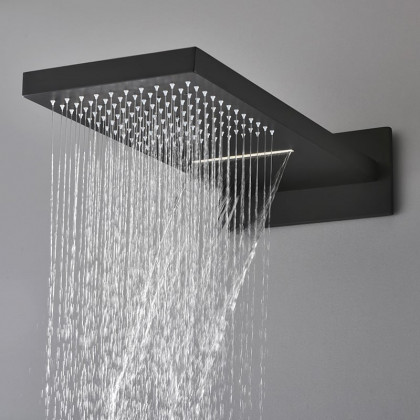 HMR - Wall Mounted Waterfall Shower System Solid Brass with Handheld Shower in Matte Black