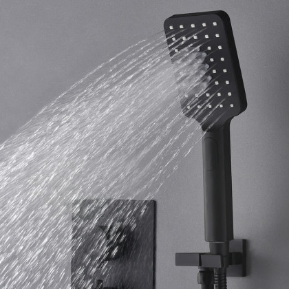 HMR - Wall Mounted Waterfall Shower System Solid Brass with Handheld Shower in Matte Black
