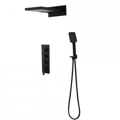 HMR - Wall Mounted Waterfall Shower System Solid Brass with Handheld Shower in Matte Black