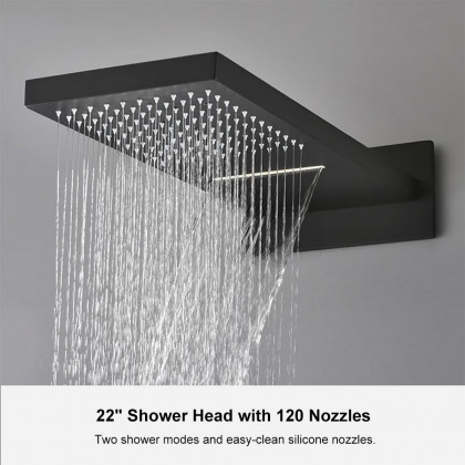 HMR - Wall Mounted Waterfall Shower System Solid Brass with Handheld Shower in Matte Black