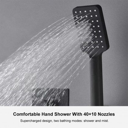 HMR - Wall Mounted Waterfall Shower System Solid Brass with Handheld Shower in Matte Black