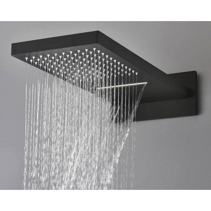 HMR Wall Mounted Waterfall Rain Standard Shower System with 3 Body Sprays - Matte Black