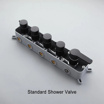 HMR Wall Mounted Waterfall Rain Standard Shower System with 3 Body Sprays - Matte Black