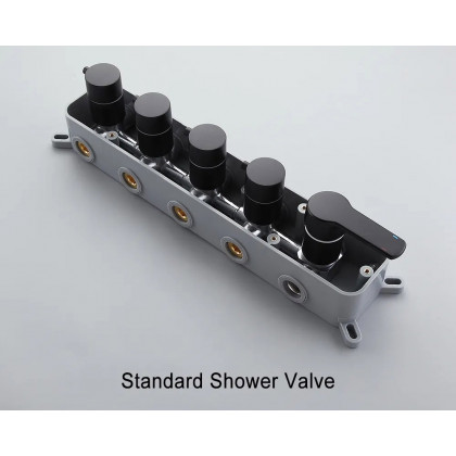 HMR Wall Mounted Waterfall Rain Standard Shower System with 3 Body Sprays - Matte Black