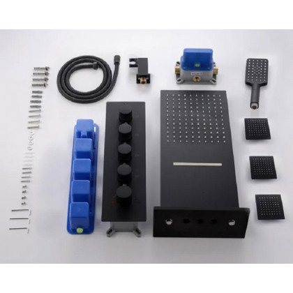 HMR Wall Mounted Waterfall Rain Standard Shower System with 3 Body Sprays - Matte Black